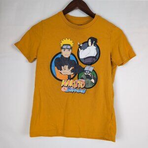 Official Naruto Shippuden Youth/Kids Gold T-Shirt Sasuke Graphic, L (US 10-12)
